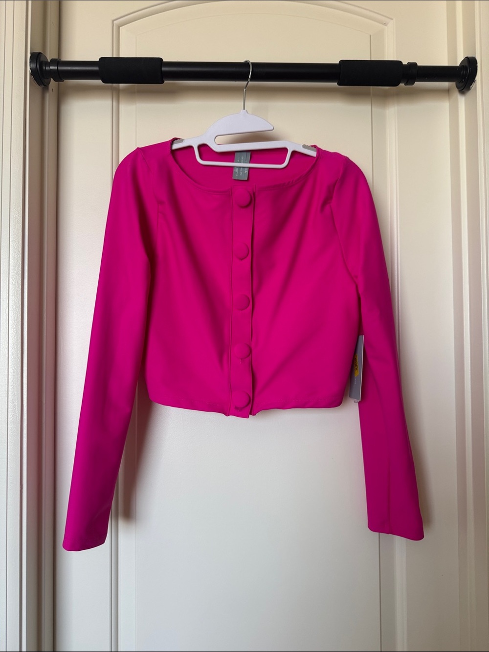 Antonio Melani Bright Pink Cropped Button-Front Swim Shirt
